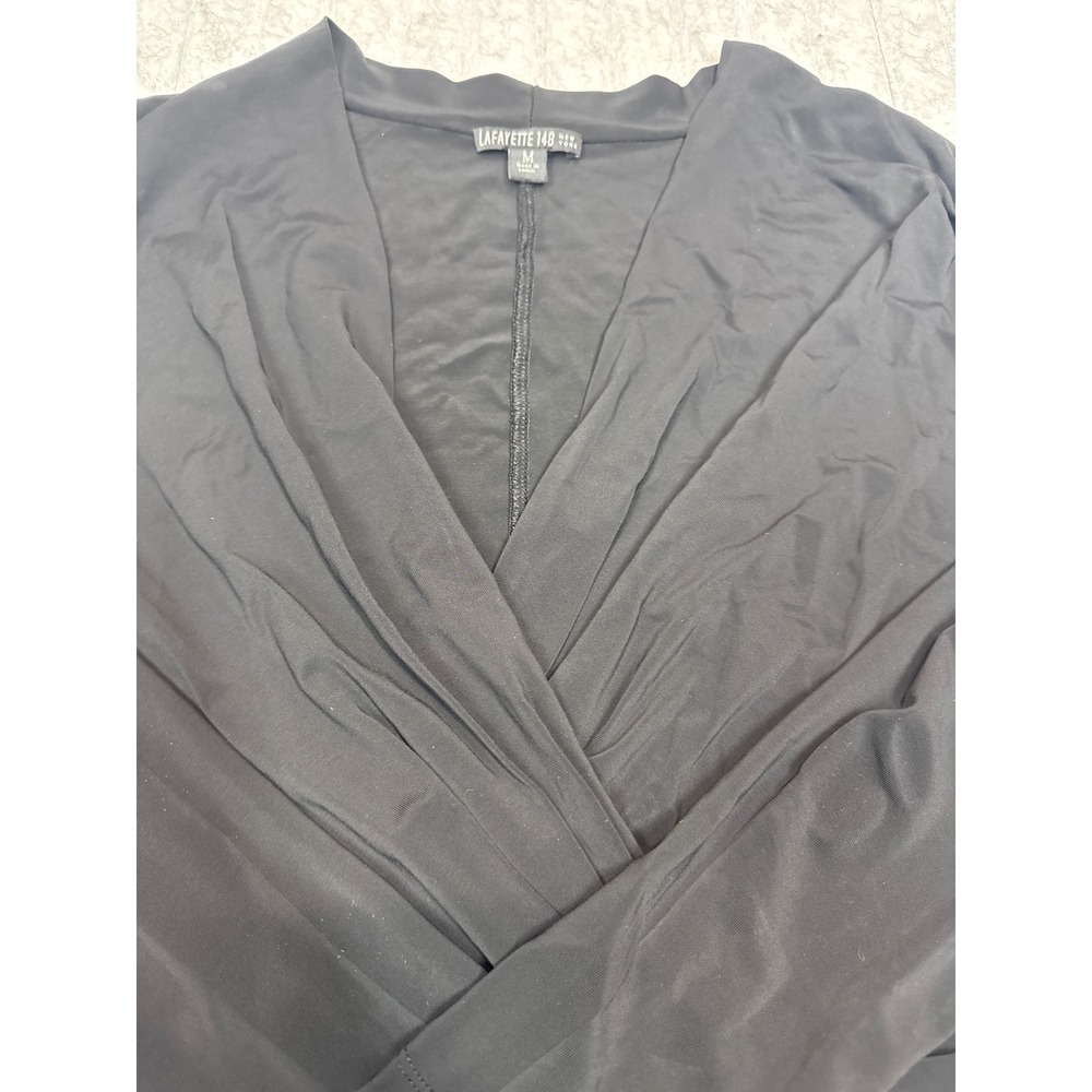 Lafayette 148 New York Black‎ Pleated Surplice V-Neck Long Sleeve Top Womens M